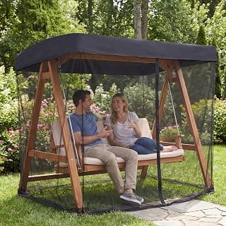 Patio Swing Mosquito Net Cover for 2 Seater Canopy, Black Bug Mesh Screen | 72.83 x 49.21 x 80.71 in Fit with Waterproof Top, Zipper Door and Fixing Straps for Outdoor Porch, Patio and Garden Seating