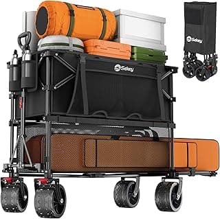 Sekey 500LBS Heavy Duty Double Decker Wagon with Extender, 400L Large Capacity Collapsible Garden Cart Fits 10x10 Canopy, All-Terrain Big Wheels with Brakes, Foldable Utility Wagon for Sports, Camping
