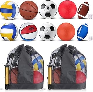 Deekin 12 Pcs Assorted Sport Ball Set for Youth Adult Official Size Basketball Football Volleyball Soccer Baseball Playground Ball with Bag and Pump Gifts
