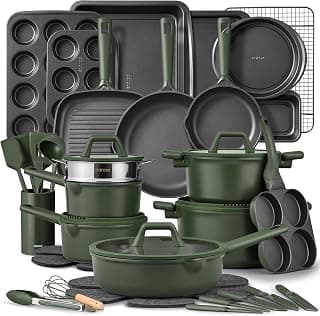 CAROTE 49pcs Nonstick Cookware Set, Pots and Pans Set with Bakeware