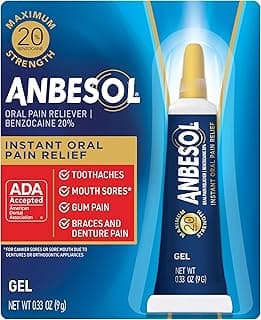 Anbesol Maximum Strength Gel Oral Pain Reliever, 0.33 oz | Instant oral pain relief from toothaches, gum pain and braces pain, canker sore treatment, 20% benzocaine, ADA accepted