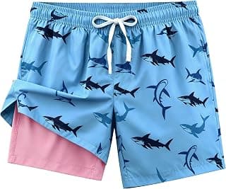 Men's Swim Trunks Hawaiian Quick Dry 2 in 1 Board Shorts with Pockets Drawstring Beach Swimsuits