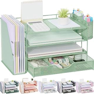 gianotter 4-Tier Desk Organizer with Drawers, File Holders, Letter Trays and Pen Holders - Workspace Accessories for Office Supplies (Sage Green)