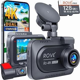 ROVE R2-4K Dual Dash Cam Front and Rear, STARVIS 2 Sensor, Free 128GB Card | 4K Upscaled Front + FHD Rear Recording, 5.8GHz WiFi, 20MB/s Download Speed, App, GPS, 3" IPS, 24Hr Parking Mode, Night Vision