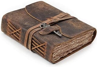 LEATHER VILLAGE Vintage Leather Bound Journal, Junk Journal For Men & Women | Handmade Deckle Edge paper, 200 Blank Pages , Book Of Shadows, Sketchbook, Scrapbook, Leather Journal ,Distressed Brown 6x4