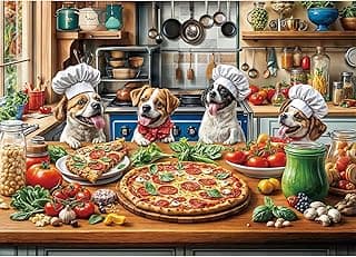Funny Dog Pizza Jigsaw Puzzle, 1000 Piece Puzzle for Adults, Food Kitchen Puzzles, Animal Pet Lover Challenging Puzzles, Interlock Perfectly No Dust, Gifts for Mother's Father's Day