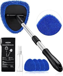 AstroAI 21" Extra-Long Windshield Cleaner Tool & Car Interior Detailing Kit | Extendable Handle, 4 Reusable Microfiber Pads, Streak & Lint-free, Auto Glass Wiper Brush for Car & Home, Blue