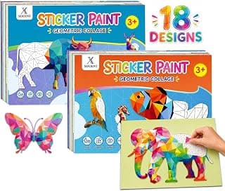 Xuoent Sticker by Number for Kids Ages 4-8, 2-Pack Animal Sticker Art Activity Books, 16 Cute Animal Pictures, Paint with Stickers Craft Kit, Mess-Free Travel Toy, Birthday Gift for Boys Girls