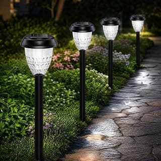 Super Bright Solar Lights Outdoor Waterproof-4 Pack, Dusk to Dawn Up to 12 Hrs Solar Garden Lights Outdoor Pathway Auto On/Off, LED Landscape Decorative Lighting for Walkway Patio Yard Outside