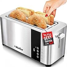 Mueller UltraToast Stainless Steel Toaster 4 Slice – Extra-Wide 1.6" Slots | For Artisan Bread, Bagels & Frozen Waffles, 6 Browning Levels, LED Display, Cancel/Defrost/Reheat, Removable Crumb Tray