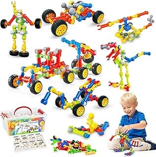 Huaker 125PCS Stem Building Toys for 3 4 5 6 7 8 Year Old Boys Girls,Kids Building Blocks Educational Creative Learning Activity with Large Storage Box,Ideal Christmas Birthday Gifts