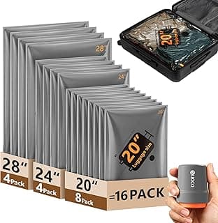 Vacuum Bags for Travel with Rechargeable Pump, 16 Combo, Grey