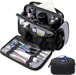 hk Travel Toiletry Bag for Men, 180° Open Large Waterproof Dopp Kit | with Separate Wet Pocket, 1800D Oxford Cosmetic Toiletry Organizer Case for Toiletries Accessories Essentials-Black