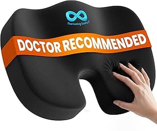 Everlasting Comfort Doctor Recommended Memory Foam Seat Cushion for Office Chairs & Car - Ergonomic Office Desk Accessories - Cushions for Tailbone Pain Relief, Sciatica (Black, Large)