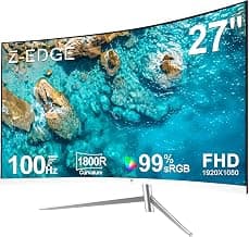 Z-Edge 27 inch Curved Computer Monitor, FHD 100Hz White PC Monitor, HDMI | U27C Eye Care, Frameless,1800R,99%sRGB,3000:1 contrast, 250 cd/m2 brightness,5ms response time, for Work, Business,Gaming