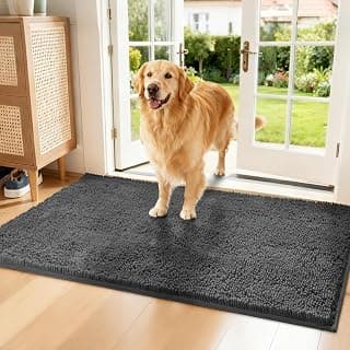 Chenille Absorbent Front Door Mat 60" x 24", Dog Door Mat for Muddy Paws, Dirt Trapper Doormat, Mud Mat for Dogs, Washable Non Slip Outdoor Indoor Doormats for Entryway, Grey