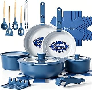 Umite Chef Pots and Pans Set Non Stick, 21 pcs Ceramic Cookware Set with Detachable Handles, Healthy Induction Cookware, RV Kitchen Cooking Set, with Utensils & Frying Pans Set, PFAS PFOA & PTFE Free