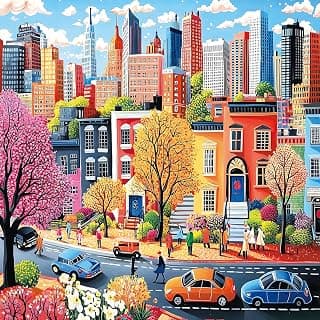 MINIWAN Manhattan Bloom Puzzles for Adults 500 Pieces, 20"x20" | Colorful City Street Jigsaw Puzzle,Letters on Back,Reference Poster Included,Family Challenging Funny Perfect for Game Nights