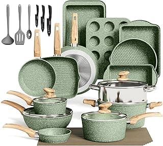 MAISON ARTS 30 Piece Pots and Pans Set, Kitchen Cookware Sets Non Stick | Induction Compatible, PFOA & PFOS Free, Bakeware Sets with Baking Tray, Frying Pan and Saucepan, Green