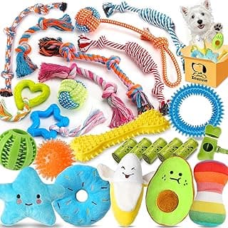 Zeaxuie 25 Pack Luxury Dog Chew Toys for Puppy, Dog Toys with Ropes, Treat Ball and Squeaky Puppy Toys for Teething Small Dogs