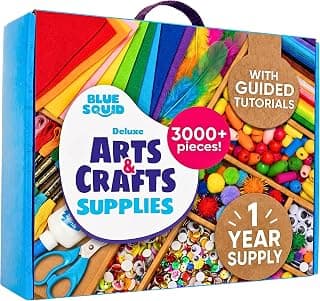 Blue Squid 3000+ pcs Arts and Crafts Supplies for Kids | Craft Kit Box for Kids Age 4-5, 4-8, 6-8, 8-12 | Craft Supplies & Materials Crafts Set Toys Art Box Gifts for Girls Boys Bulk Art Kit