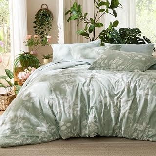 Bedsure Sage Green Queen Comforter Set, Floral Bedding Sets, 7 Piece