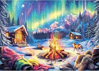 Blueforest Puzzles for Adults 1000 Pieces, Cozy Cabin Winter Bonfire