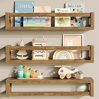 3Pack Nursery Book Shelves, Solid Wood Floatingshelf for Wall, Walnut Brown | Durable Wall Mounted Shelves, Spacious Display Space for Books, Photos, Bedroom, Living Room and Spice Rack & Decor
