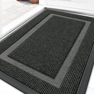 OLANLY Front Door Mat Outside 29.5x17, All-Season Heavy-Duty Rubber Doormat | Black, Absorbent, Stain and Fade Resistant, Waterproof Non-Slip Backing, Low-Profile Indoor Outdoor Floor Mat for Entryway