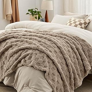 Bedsure Queen Bedding Set -5 Pieces Boho Comforter Sets Queen Size with Checkered Throw Blanket, Decorative Pillow, Lightwight Bedding for All Season, Fluffy Soft Bedding Set, Linen Beige Brown