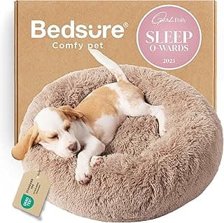 Bedsure Calming Small Dog Bed Donut Washable Cat&Puppy Bed,23 inches Camel | Oprah Daily Award,Fluffy Faux Fur Round Cuddler,Anti-Slip Bottom,Anti-Anxiety,Deep Sleep for Large Cat & Pets Up to 25 Lbs