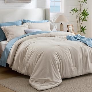Bedsure King Size Comforter Set - Beige King Comforter Set, Soft Bedding for All Seasons, Cationic Dyed Bedding Set, 3 Pieces, 1 Comforter (104"x90") and 2 Pillow Shams (20"x36"+2")