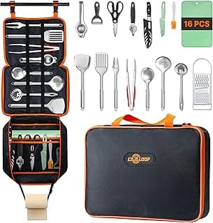 Gaialoop Portable Camping Cooking Utensils Set, Camp Kitchen Set with Organizer Bag, RV Essentials Outdoor Cooking Utensil Kit for Travel, Picnics, Camping, BBQs, Parties
