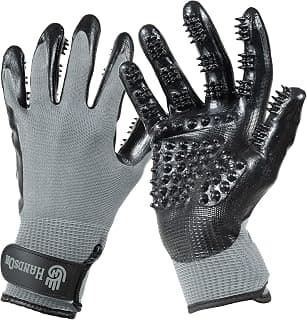 H HANDSON Pet Grooming Gloves - Patented #1 Ranked, Award Winning Shedding, Bathing, & Hair Remover Gloves - Gentle Brush for Cats, Dogs, and Horses (Grey, Medium)