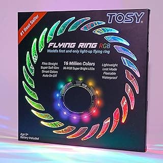 TOSY Flying Ring - 36 RGB Multicolor or 12 Monocolor LEDs, Super Bright, Lost Mode, Auto Light Up, Camping Essentials for Kid/Teen/Boy/Girl, Safe & Soft, Waterproof, Pool/Beach Games, Lightweight Toy