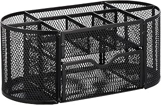 Amazon Basics Mesh Desk Organizer with Pen Holder, Pullout Drawer and Office Caddy Storage, 9.25" x 4.53" x 3.94", Black