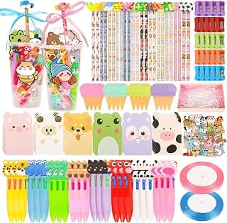 LiYiQ 24 Set 247-Piece Stationery Set for Student Rewards, Pencil Erasers Notebook Stickers for Classroom Party Goodie Bags and Prizes